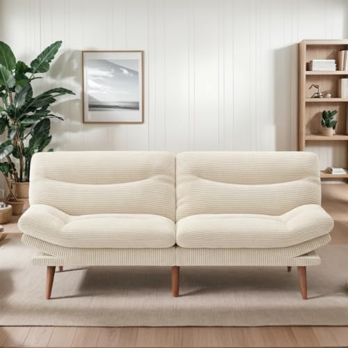 Amada 75 inch 3-in-1 Convertible Futon Sofa Bed, Beige | Adjustable backrest and armrests, strong wood legs and frame, loveseat for compact apartments, studios and offices - color: Beige, size: 75 Inch