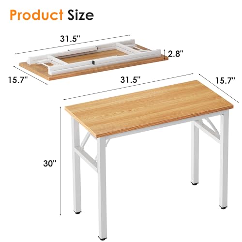Need Folding Computer Desk - 31.5 Inch Foldable Office Writing Work Study Kids Student Teacher Home Bedroom Table for Small Space, Teak White | No-Assembly, Sturdy Foldable Desk for Home Office, Bedroom, Dorm Room, Student Study, Collapsible, Compact, Eas