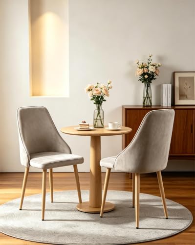 Set of 2 Mid-Century Dining Chairs High Back Grey Velvet Upholstered Modern Farmhouse Kitchen Chairs with Sturdy Metal Legs Ergonomic Armless Accent Chairs for Dining Room/Living Room/Office - color: Grey