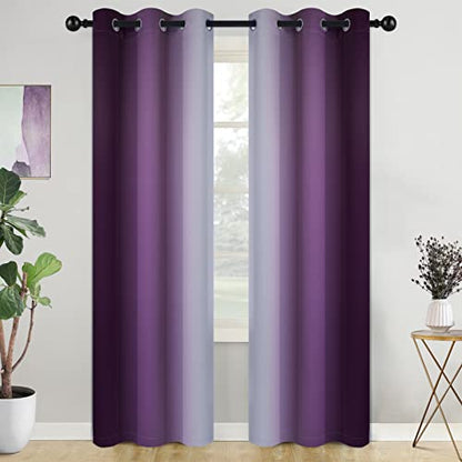 COSVIYA Grommet Room Darkening Ombre Purple Curtains W42xL84 inch | Purple and Greyish White Gradient Drapes, Light Blocking, Insulated Thermal Window Curtains for Bedroom/Living Room,2 Panels - color: Purple to Grayish White, size: 42"W x 84"L (Pack of 2