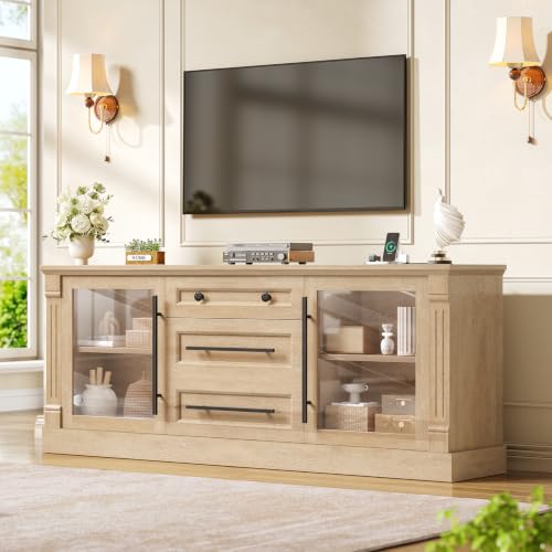 Itaar Farmhouse TV Stands for 65 Inch TV with Storage for Living Room | 3 Storage Cabinets, 1 Drawer, Living Room & Bedroom, Wood Media Console - color: Oak, size: 57.9 IN