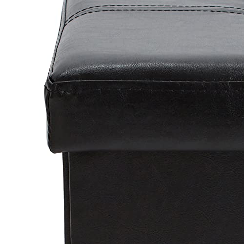 Simplify Faux Leather Folding Storage Ottoman | Single | Collapsible | Tufted Padded Seating | Foot Rest | Bench | Toy Box | Black - color: Black, size: 15"D x 15"W x 15"H