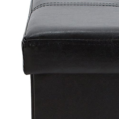 Simplify Faux Leather Folding Storage Ottoman | Single | Collapsible | Tufted Padded Seating | Foot Rest | Bench | Toy Box | Black - color: Black, size: 15"D x 15"W x 15"H