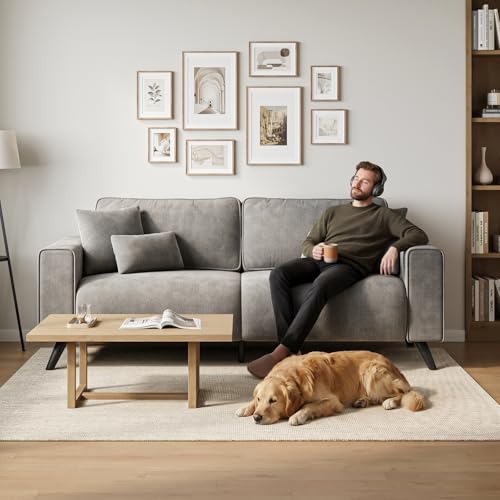 85" Loveseat Sofa, Chenille Couch with Deep Seat, Light Grey | Clean-look modern couch with 4 pillows, hidden side pockets, easy assembly for living rooms, apartments, and offices - color: Light Grey