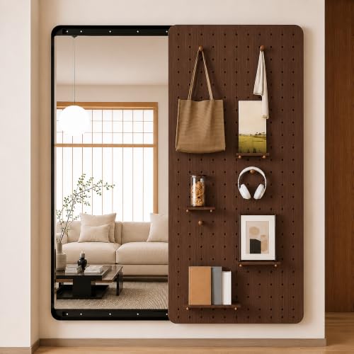Full Length Mirror with A Pegboard, Sliding Mirror with Storage | Wall Mounted Mirror For Entryways, Bedrooms, Walk-in Closets, And Home Offices - color: A