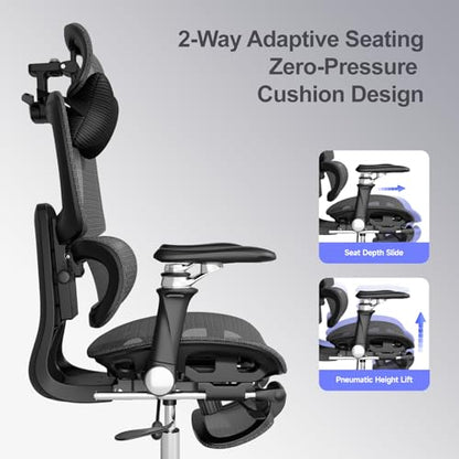 Office Chair with Footrest, Ergonomic Chair with 3D Headrest, Computer Chair with Adjustable Backrest & 6D Armrest, Gaming Chair with Adaptive Lumbar Support, Adjustable Seat Depth, Black - color: Black, style: Plus