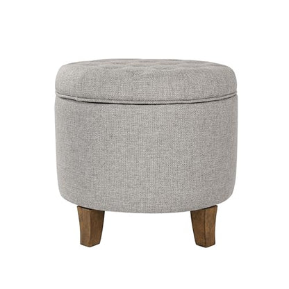 HomePop 19" Button Tufted Round Storage Ottoman - Gray Fabric - color: Gray Fabric