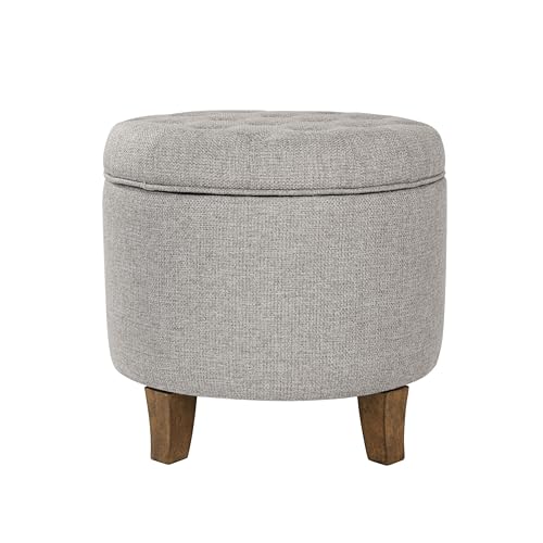 HomePop 19" Button Tufted Round Storage Ottoman - Gray Fabric - color: Gray Fabric