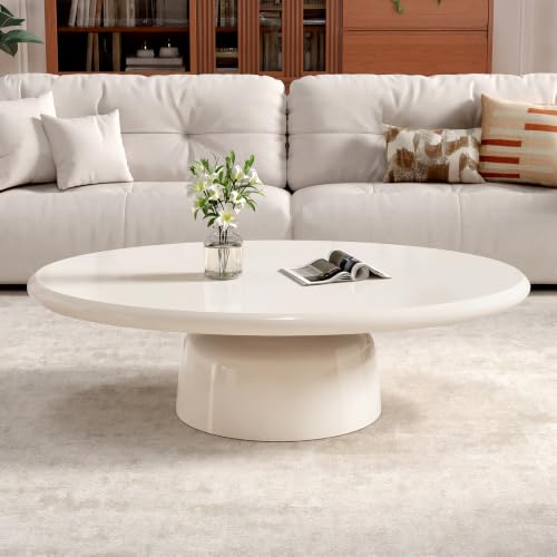 Handmade Round Pedestal Coffee Table (A) | Modern White Round Pedestal Coffee Table, Minimalist Circle Center Table for Living Room & Apartment - size: A