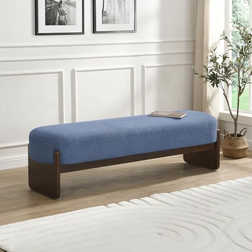 Christopher Knight Home Arden Minimalist Style Rectangular Loop Yarn Fabric Ottoman Bench, Rubberwood Frame, Entryway Bench, Living Room Sofa Extra Seat, End of Bed Footstool, Blue+Brown - color: Blue+brown