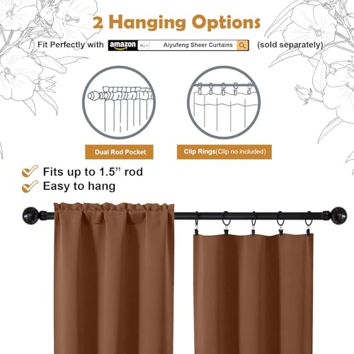 Aiyufeng Sun Baked Short 36 Inches Blackout Curtain 2 Panels Set, Half Window Rod Pocket Privacy Curtain Tiers for Kitchen, Curtains Blackout for Bathroom Shades, W40 x L36 Inch, Sun Baked - color: Sun Baked, size: 40"W x 36"L (Pack of 2)