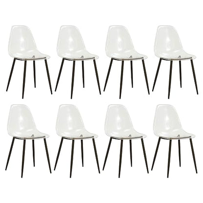 Baysitone Clear Dining Chairs Set of 8, Modern Kitchen Chairs with Transparent Seat, Acrylic Accent Side Chairs with Plating Metal Legs for Dining Room, Kitchen, Living Room with Black - color: Black, size: Set of 8