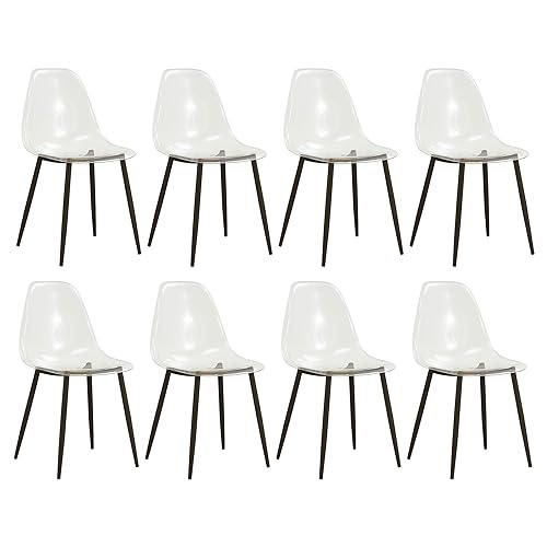 Baysitone Clear Dining Chairs Set of 8, Modern Kitchen Chairs with Transparent Seat, Acrylic Accent Side Chairs with Plating Metal Legs for Dining Room, Kitchen, Living Room with Black - color: Black, size: Set of 8