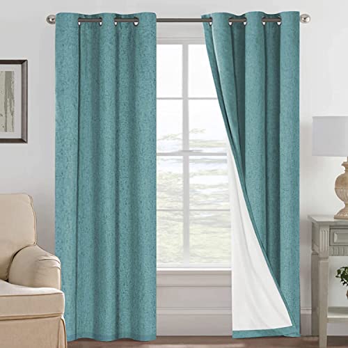 H.VERSAILTEX Primitive Linen Curtains 100% Blackout Curtain Drapes Burlap Fabric Curtains with White Thermal Insulated Liner, Grommet Top Drapes Living Room/Bedroom (2 Panels, 42 x 84 Inch, Teal) - color: Teal, size: 42"W x 84"L (Pack of 2)