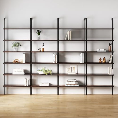 Nathan James Theo 6-Shelf Tall Bookcase, Wall Mount Bookshelf with Natural Wood Finish and Industrial Metal Frame, Nutmeg/Matte Black, Set of 4 - color: Nutmeg/Matte Black, size: Set of 4