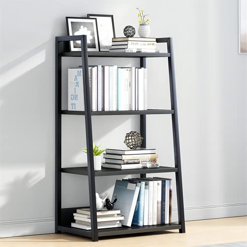 IOTXY 4 Tier Ladder Shelf Bookcase, 19.7" x 11.8" x 38" in, Black | Stable Trapezoid Iron Frame, Fits Books Decor and Toys, Holds 20 Lbs per Shelf, Suitable for Living Room and Bedroom - color: Black, size: 4-Tier