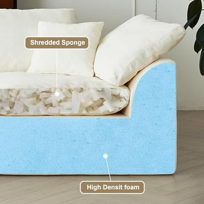 Cloud Couch Sectional for Living Room, Modular L Shaped Boneless Sofa with Chaise, Compressed No Assembly Couch, Deep Seat Chenille Upholstered Convertible Sofa Bed (Beige) (139″‌ U-Shaped White) - color: White