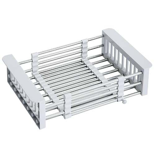 COVRA Over Sink Dish Drying Rack, Stainless Steel Drainer for 10.6"-18.5" Sinks (Square Sinks ONLY), Kitchen Countertop Organizer for Dishes, Vegetables, and Fruits(Gray) - color: Gray