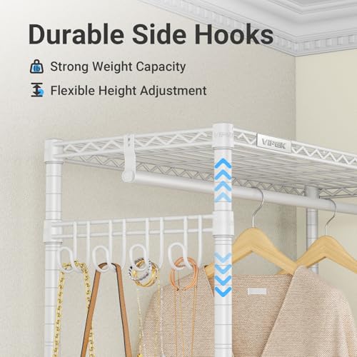 VIPEK V4C Garment Rack with Cover, Heavy Duty Portable Closet Adjustable Metal Clothing Rack for Hanging Clothes with Hanging Rods & Side Hooks, Max Load 810lbs, White Rack with Black Cover - color: White Rack with Black Cover, style: V4C
