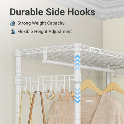 VIPEK V4C Heavy Duty Adjustable Clothing Rack, White Metal Closet Rack with Grey Cover, 57.9" L x 17.3" W x 76.4" H, 3 Hanging Rods & Side Hooks, Portable Closet - color: White Rack with Grey Cover, style: V4C