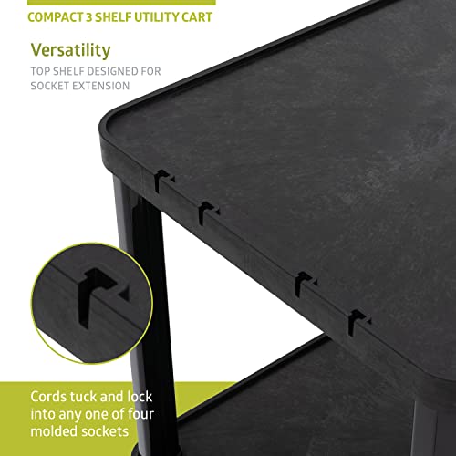 Pearington 3-Tier Compact Multi-Purpose Utility Cart with Lockable Wheels and Ergonomic Handle, Black, 2 Pack - size: 2 Pack