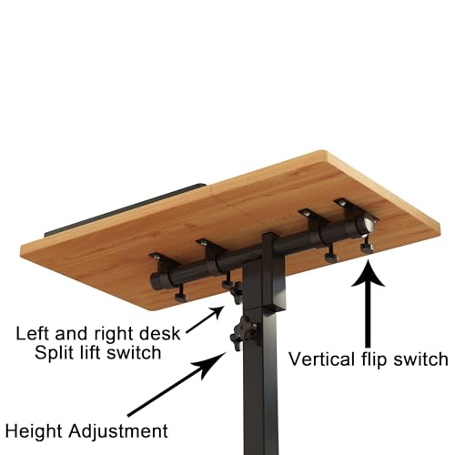 TigerDad Mobile Adjustable Height Laptop Stand PC Computer Portable Notebook Swivel Laptop Desk Rolling Table Desk Cart Tiltable with Wheels Casters& Mouse Pad Table (Wood) - color: Wood-grain
