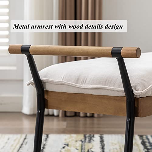 DUOMAY Modern Chenille Ottoman Bench with Arms & Metal Legs, White | Mid Century Rectangle Bench Footstool Dining Bench Entryway Shoe Bench For Bedroom Living Room - color: White