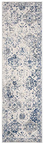 SAFAVIEH Madison Collection Runner Rug - 2'3" x 6', White & Royal Blue, Boho Chic Distressed Design, Non-Shedding & Easy Care, Ideal for High Traffic Areas in Living Room, Bedroom (MAD611C) - color: White/Royal Blue, size: 2'3" x 6' (Runner)