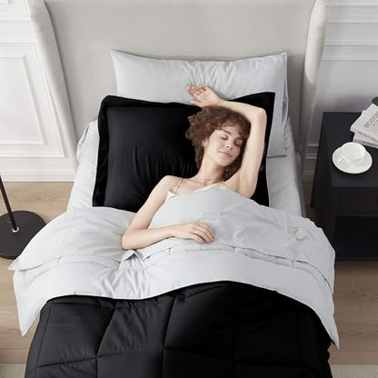 Nestl 5 Piece Twin Comforter Set – Black Reversible Bed in a Bag – Complete Twin Size Bedding Set with Sheets, Pillowcase and Sham - color: Black, size: Twin