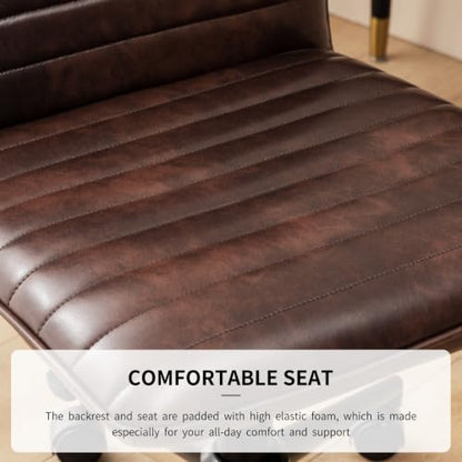 Furnimart Armless Swivel Rolling Desk Chair, Adjustable Faux Leather Vanity Chair with Gold Legs, Cute Task Chair with Wheels for Living Room Bedroom Studying Small Places(Dark Brown) - color: Dark Brown-faux Leather
