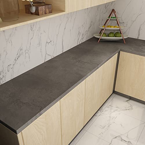 16"×354" Dark Grey Black Concrete Wallpaper Peel and Stick 3D Thick Faux Concrete Cement Contact Paper Vinyl Wrap Stained Matte Textured Waterproof Wall Sticker for Walls Bathroom Garage Living Room - color: Dark Gray, size: 16" x 354"