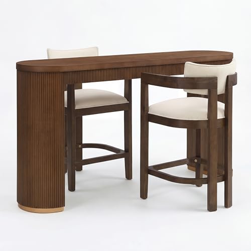 Christopher Knight Home Ryland Bar Table and Chairs Set of 2, 3 Piece Bar Table Set with Upholstered Counter Stool, Rubberwood Counter Height Dining Set for 2, Walnut+Beige