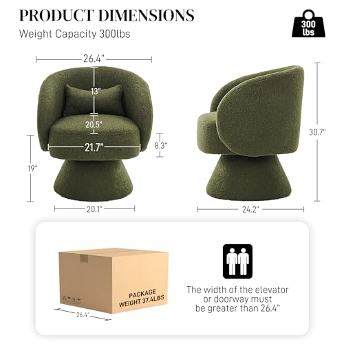 Swivel Barrel Chair Set of 2 , 360 Degree Small Accent Chair, Boucle Green | Modern 360 Degree Swivel Barrel Chair Set, Comfy Small Vanity Accent Chair with Pillow for Living Room,Bedroom,Office - color: Emerald Green