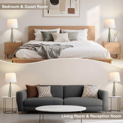 Modern Touch Lamps for Nightstand, 3 Way Dimmable Bedroom Lamp Set of 2 | USB C+A Charging Ports, Silver Bedside Lamps for Bedroom, Living Room, End Table, Bed Side, LED Bulb Included - color: C. Silver Base-White Shade