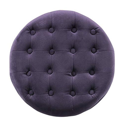 HomePop 19" Velvet Button Tufted Round Storage Ottoman - Deep Purple - color: Purple