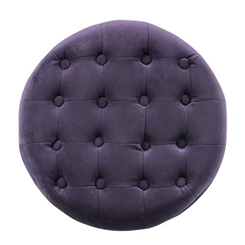 HomePop 19" Velvet Button Tufted Round Storage Ottoman - Deep Purple - color: Purple