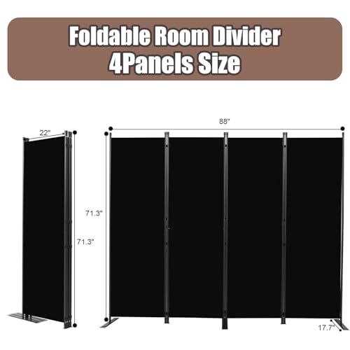 Room Divider-Folding Privacy Screens, 6 ft Partition Room Dividers Wall for Separation, Home, Office, Classroom, Studio (Black, 4 Panel) - color: Black, size: 4 Panel