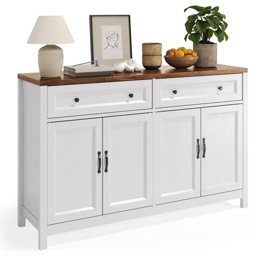 Gizoon Farmhouse Kitchen Sideboard Buffet Cabinet, Coffee Bar with Storage | 55.1"W x 15.7"D x 35.3"H, Drawers & Doors, Fits Kitchen/Dining Room, Wood Rustic Brown Finish, Multi-Purpose Storage - color: Retro, size: 55.1" W