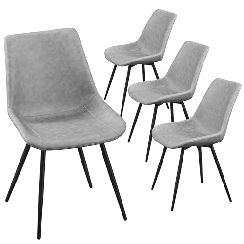 Yaheetech Dining Chairs Set of 4 Mid Century Modern Kitchen Chairs Gray | Faux Leather Upholstered Dining Room Chairs with Metal Legs and Curved Backrest, Armless Side Chairs for Kitchen Living Room - color: Grey, size: Set of 4
