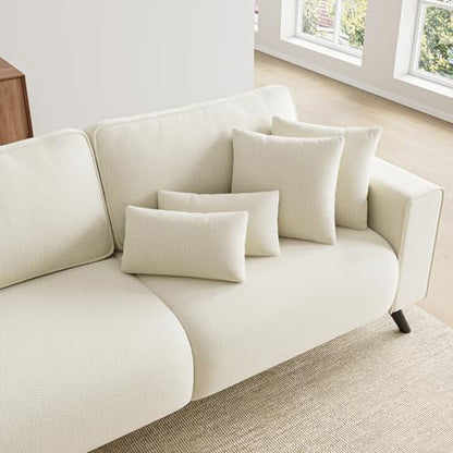 85" Loveseat Sofa, Chenille Couch with Deep Seat, Warm White | Clean-look modern couch with 4 pillows, hidden side pockets, easy assembly for living rooms, apartments, and offices - color: Warm White