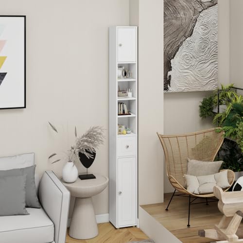 Locsear Tall Slim Bathroom Storage Cabinet, 71" Freestanding Tower Cabinet for Small Spaces with 2 Doors, 1 Drawer, 4 Adjustable Shelves - color: Tall Cabinet