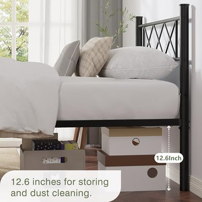 VECELO Queen Size Bed Frame with Headboard, Heavy Duty Bedframe with Strong Metal Slats, No Box Spring Needed & Easy Assembly, Matte Black - color: Matte Black, size: Queen