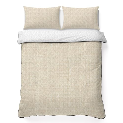 Full Quilt Bedding Set, Minimalist Beige Aesthetic Soft Microfiber Summer Bedspread Coverlet with 2 Pillow Shams for All Season, Retro Linen Textured Breathable Bedding Set for Hot Sleepers - size: Full