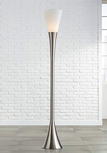 Piazza 72 1/2" Tall Brushed Nickel Modern Torchiere Floor Lamp | Chic Standing Silver Flared Base Frosted White Glass Shade Decor for Living Room Reading House Bedroom Office - color: Silver Brushed Nickel
