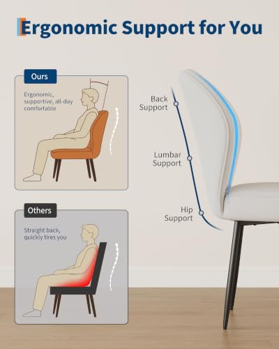Garvee Linen Dining Chairs Set of 2, Modern Fabric Upholstered Kitchen Side Chairs with Metal Pegs, White - color: White, size: Set of 2