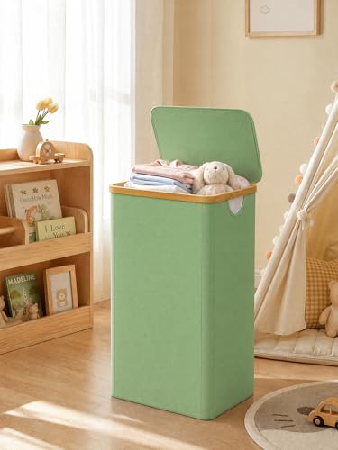 IEGrow Laundry Hamper with Lid,110L Laundry Basket with Mesh Bags,Green | Dirty Clothes Hamper Basket with Bamboo Handle for Clothes Towels - color: Green, size: 110L