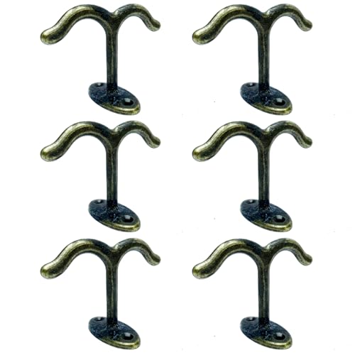 10 Pcs Zinc Alloy Ceiling Double Hook Cabinet Wardrobe Coat Towel Hat Hook Hooks Under Cabinet Shelf (Antique Bronze*6) - color: Antique Bronze*6
