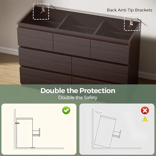 Jocoevol Modern Brown 7 Drawer Dresser for Bedroom, Simply Chest of Drawers, Wood Storage Dresser with Deep Drawers for Living Room Hallway Entryway, Brown - color: Brown