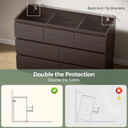 Jocoevol Modern Brown 7 Drawer Dresser for Bedroom, Simply Chest of Drawers, Wood Storage Dresser with Deep Drawers for Living Room Hallway Entryway, Brown - color: Brown