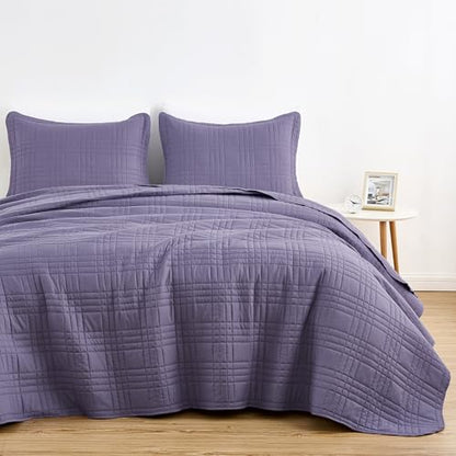 Chezmoi Collection Kingston Queen Size Bedspread Set, 3-Piece Dusty Purple Oversized Quilted Microfiber Lightweight Bedspread Coverlet (100"x106") for All Seasons - color: Dusty Purple, size: Queen